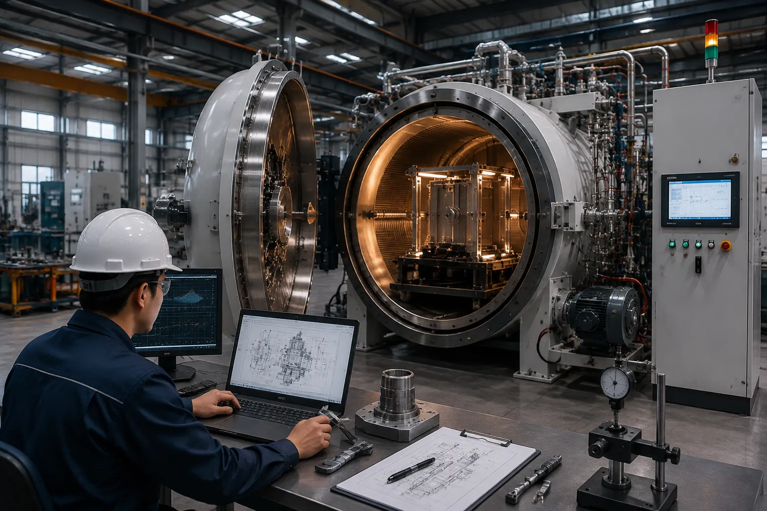 Haitem Field Service Engineer Performing Maintenance and Inspection on an Industrial Vacuum Furnace
