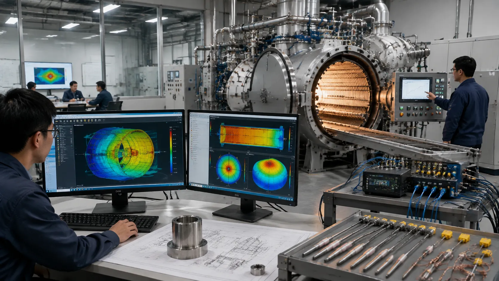 3D finite element thermodynamic modeling showing furnace thermal field distribution