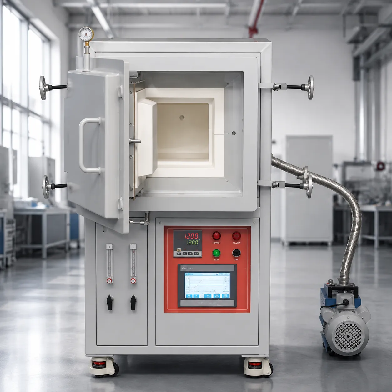 Controlled atmosphere box furnace for industrial batch heat treatment