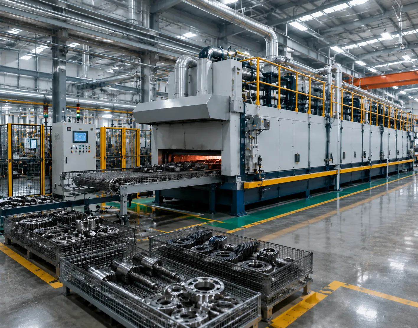 Automotive heat treatment components and continuous gear carburizing line