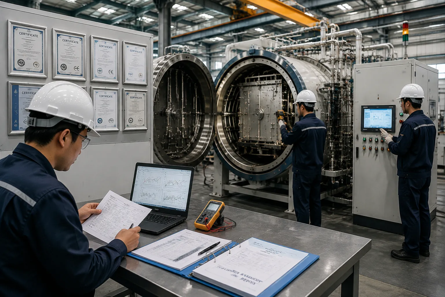 Certified furnace engineers conducting thermal equipment inspection and maintenance