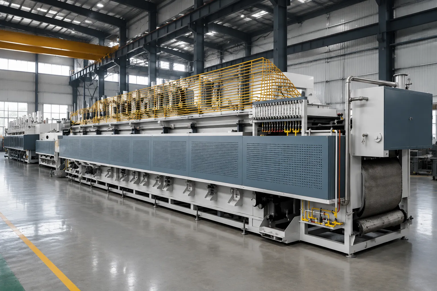 Continuous mesh belt atmosphere furnace for high-throughput production