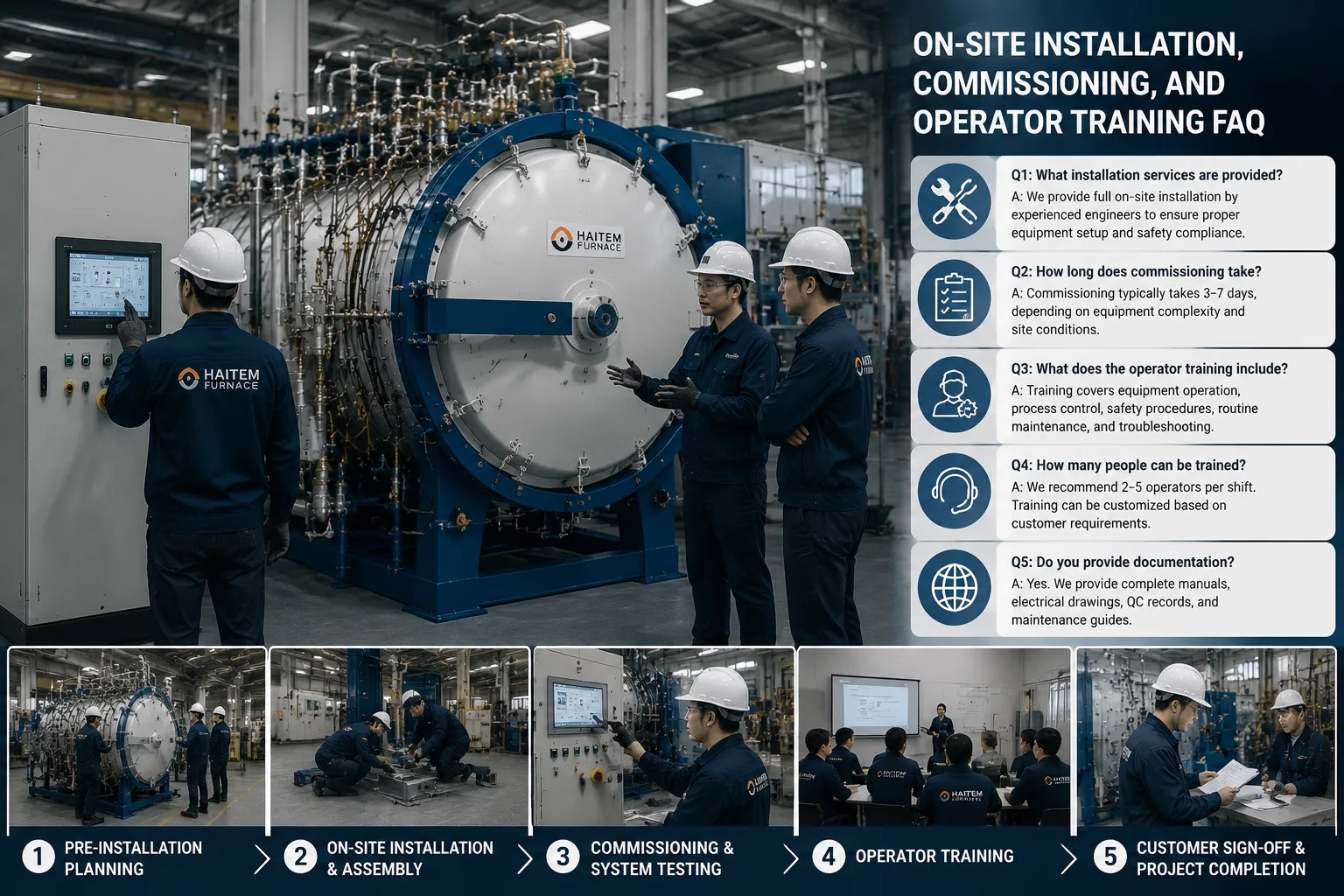 Illustration of industrial furnace site preparation and field engineering setup