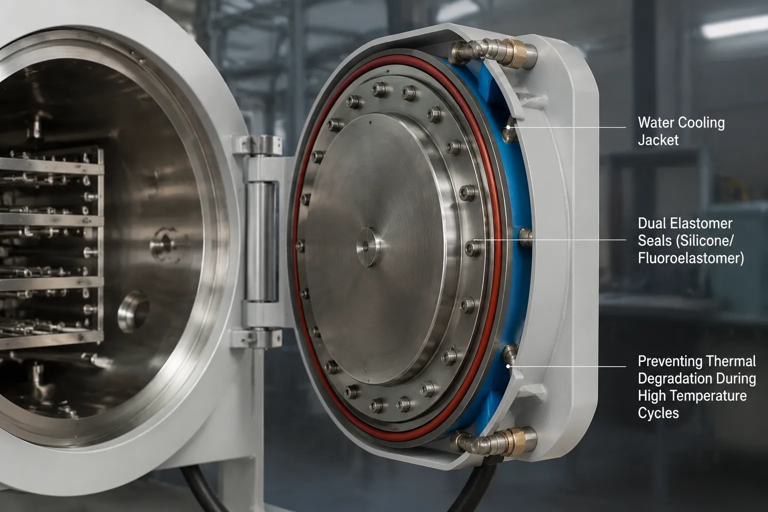 Water-Cooled Door and Dual Elastomer Seals on sealed heating chamber