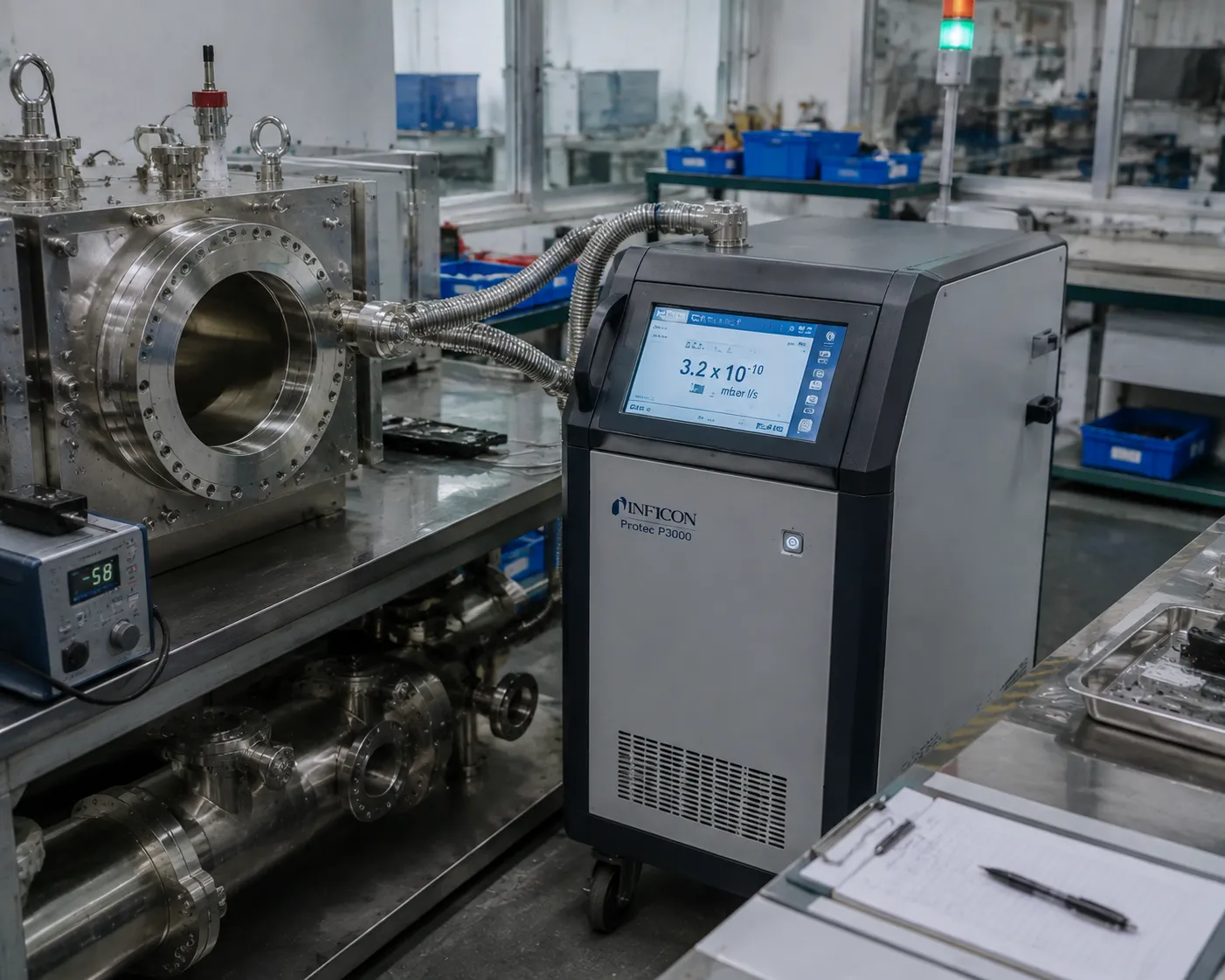 Helium mass spectrometer leak detector for furnace testing