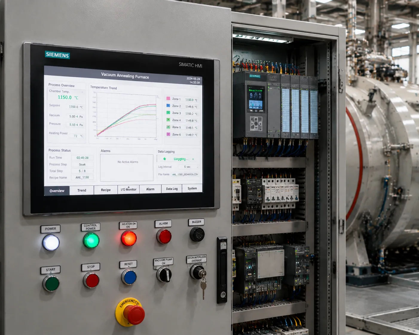 Haitem Furnace dynamic vacuum control panel with real-time thermal cycle monitoring interface